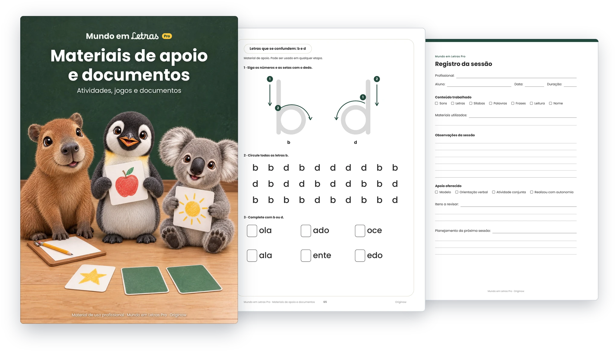Capa e duas páginas dos Materiais de apoio e documentos.